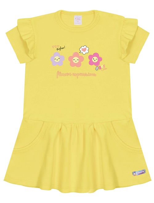 Vestido Bebê Menina Flores Amarelo Cinti