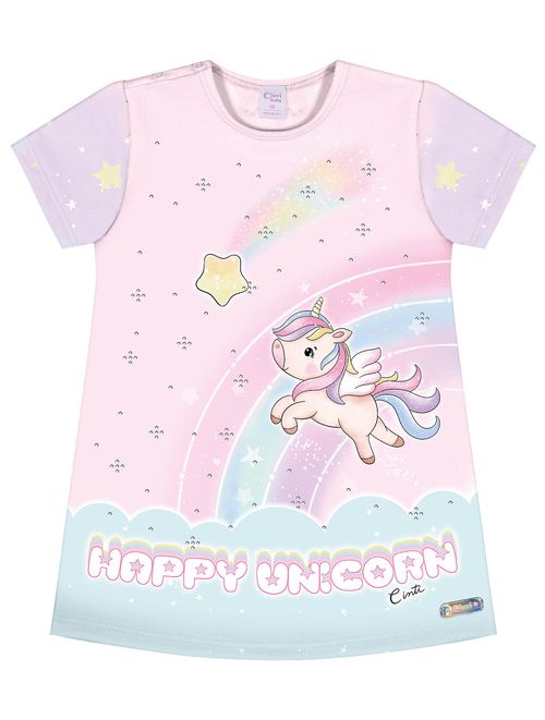 Vestido Bebê Menina Happy Unicorn Rosa Cinti