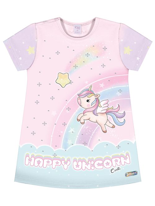 Vestido Bebê Menina Happy Unicorn Rosa Cinti