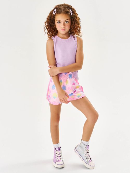 Short Infantil Menina Total Print Ursinho Lilás Cinti