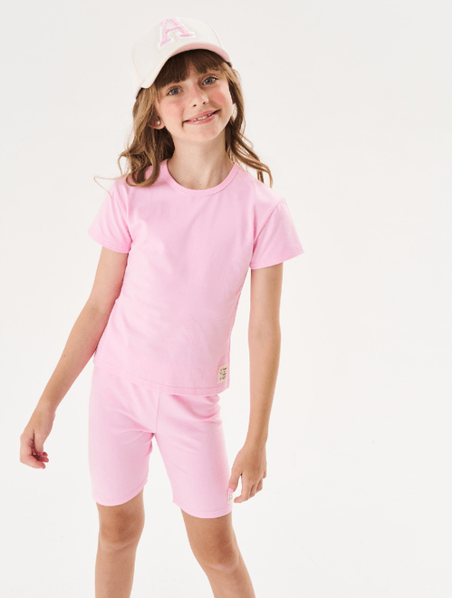 Blusa Básica Infantil Menina Rosa Cinti