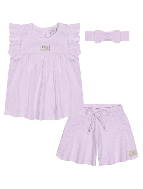 Conjunto Bebê Menina Blusa, Short E Faixa De Cabelo Lilás Cinti