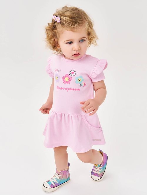 Vestido Bebê Menina Flores Rosa Cinti