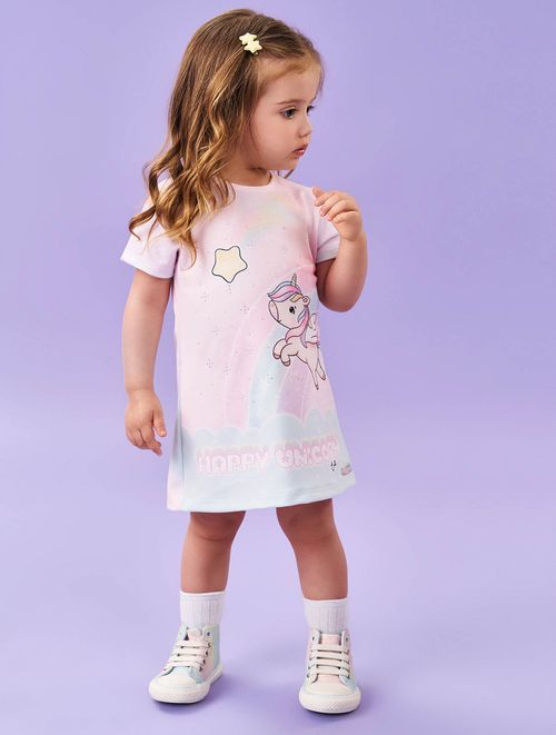 Vestido Bebê Menina Happy Unicorn Rosa Cinti