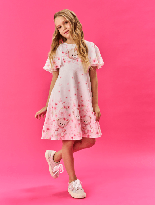 Vestido Infantil Menina Ursinho Natural Cinti