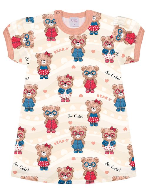 Vestido Bebê Menina Total Print Ursinha Natural Cinti