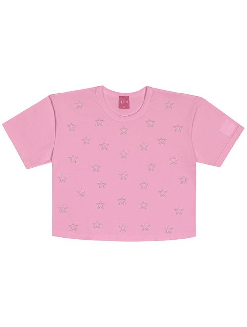 Blusa Boxy Infantil Menina Com Strass Rosa Cinti