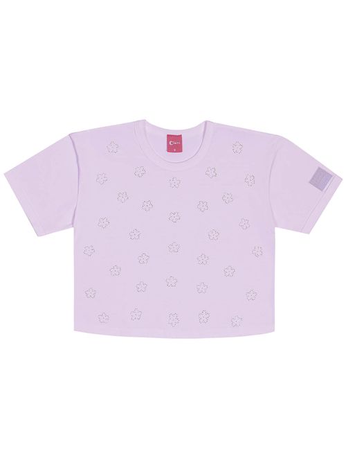 Blusa Boxy Infantil Menina Com Strass Lilás Cinti