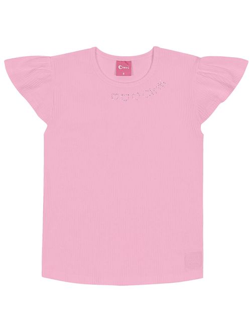 Blusa Infantil Menina Com Strass No Decote Rosa Cinti