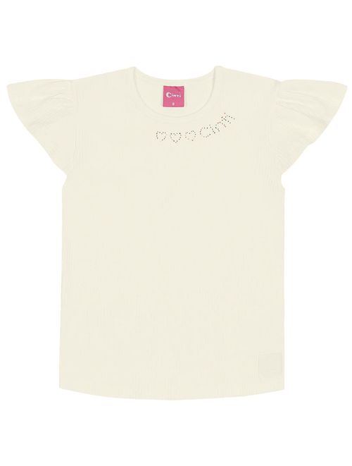 Blusa Infantil Menina Com Strass No Decote Natural Cinti