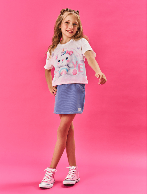 Blusa Boxy Infantil Menina Ursinha Natural Cinti