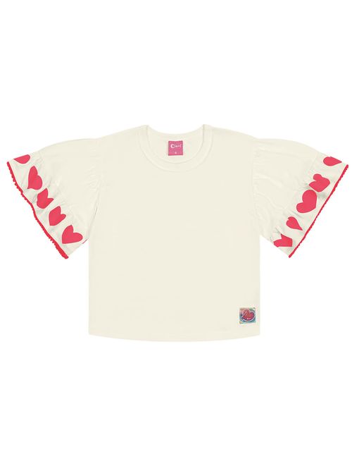 Blusa Boxy Infantil Menina Corações Natural E Vermelho Cinti