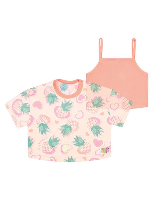 Blusa Cropped Infantil Menina Sobreposição  Laranja Neon Cinti