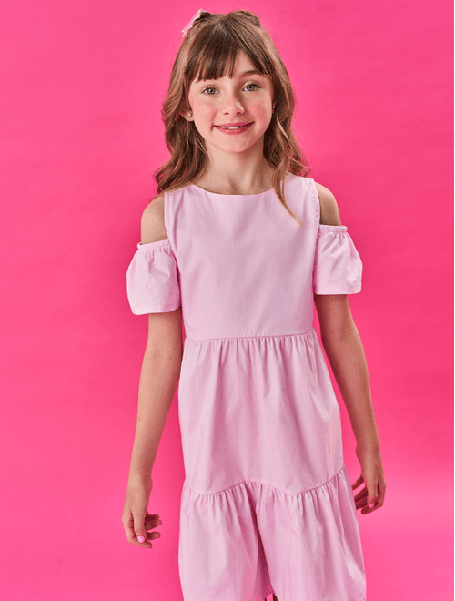 Vestido Infantil Menina Com Strass Rosa Cinti