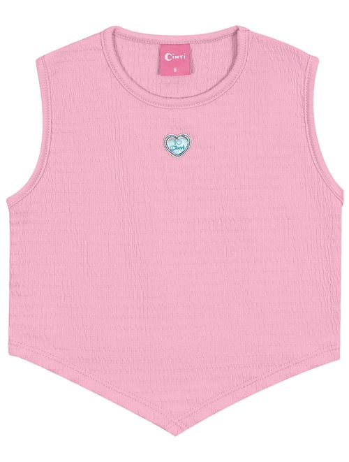 Blusa Cropped Infantil Menina Coração Rosa Cinti