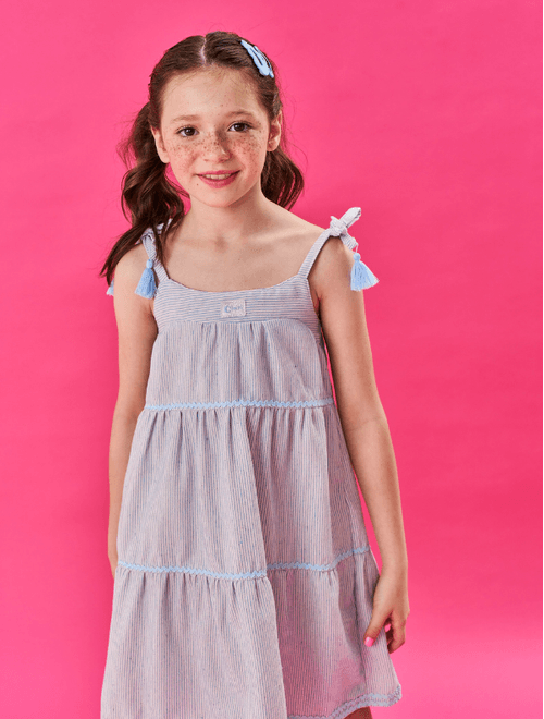 Vestido Infantil Menina Listrada Azul Cinti