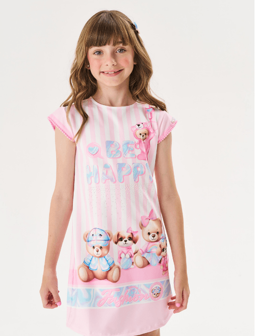 Vestido Infantil Menina Be Happy Rosa Cinti