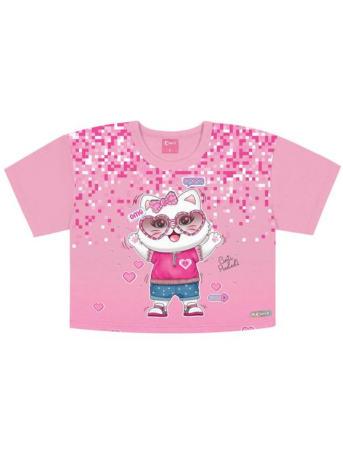 Blusa Boxy Infantil Menina Gatinha Rosa Cinti