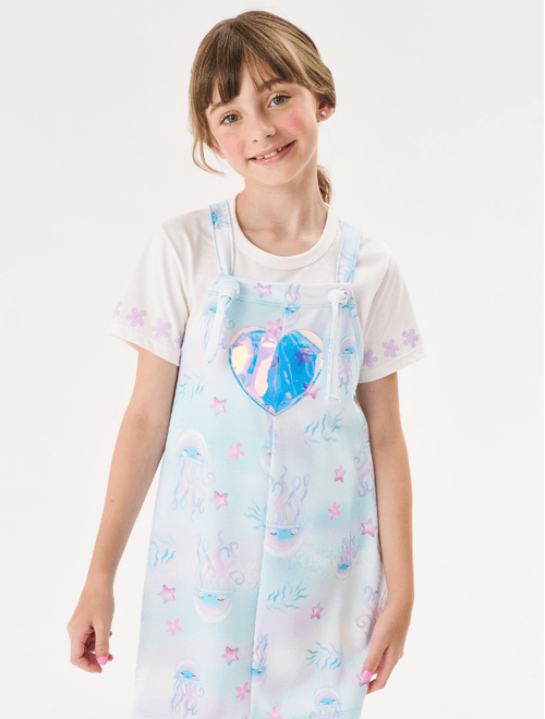 Conjunto Infantil Menina Blusa E Salopete Água Viva Azul Cinti