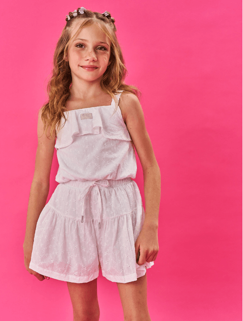 Conjunto Infantil Menina Blusa Cropped E Short Laise Off White Cinti