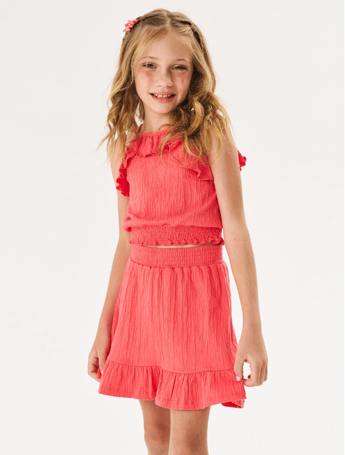 Conjunto Infantil Menina Blusa Boxy Babado E Saia-Short Rosa Cinti