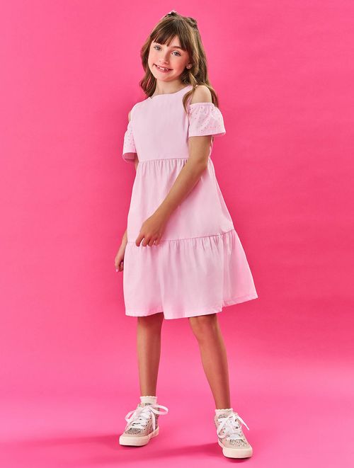 Vestido Infantil Menina Com Strass Rosa Cinti