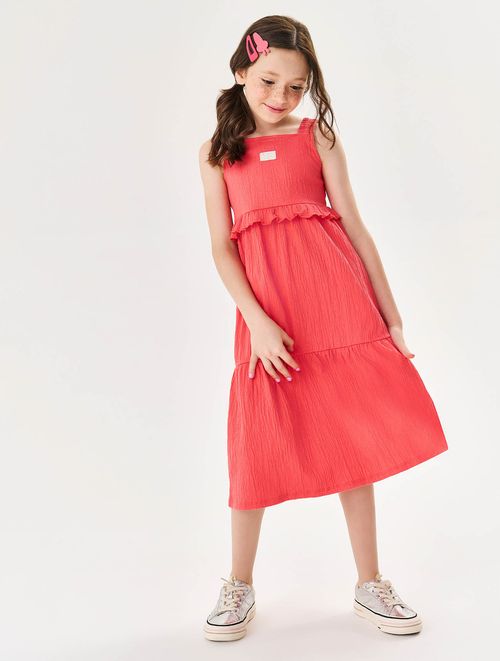 Vestido Midi Infantil Menina Vermelho Cinti