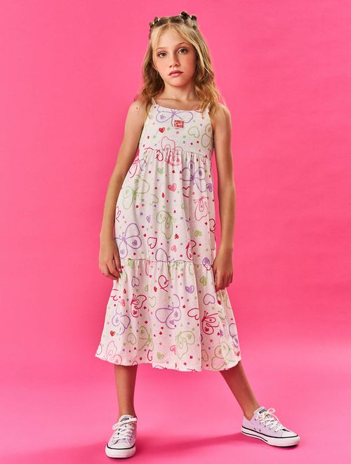 Vestido Midi Infantil Menina Borboletas Off White Cinti