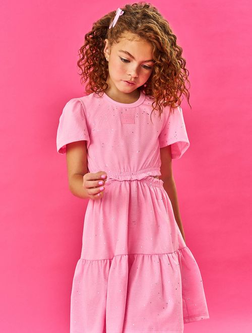 Vestido Infantil Menina Glitter Com Abertura Rosa Cinti