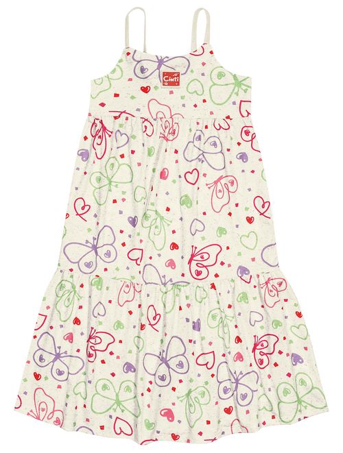 Vestido Midi Infantil Menina Borboletas Off White Cinti