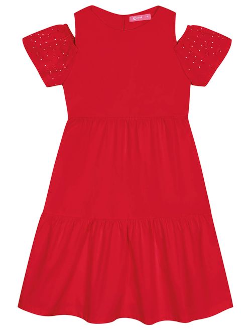 Vestido Infantil Menina Com Strass Vermelho Cinti