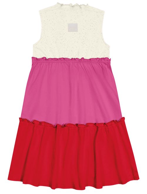 Vestido Infantil Menina Três Marias Off White, Rosa E Vermelho Cinti