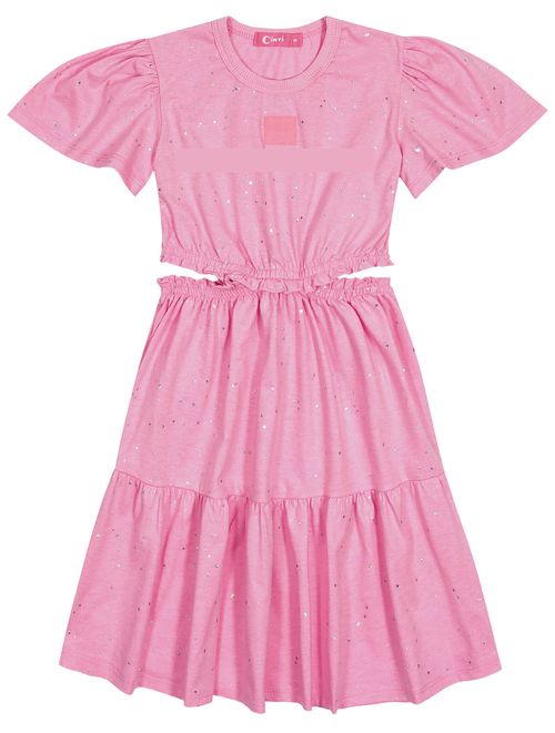 Vestido Infantil Menina Glitter Com Abertura Rosa Cinti