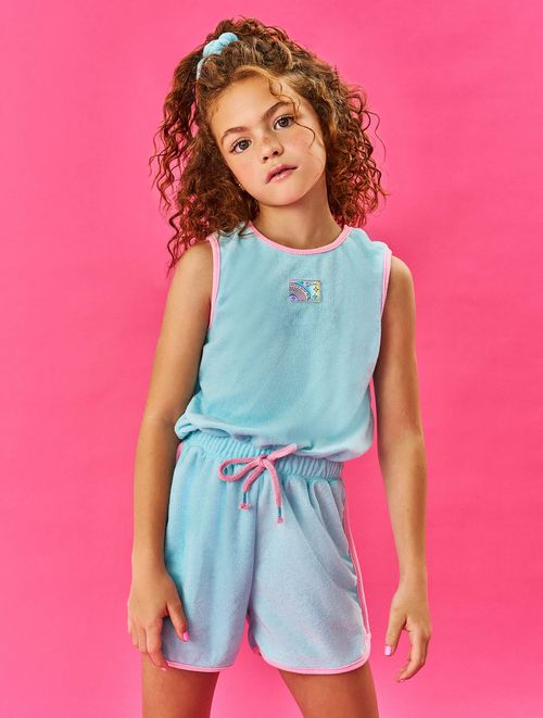 Macaquinho Infantil Menina Com Scrunchie Azul Cinti