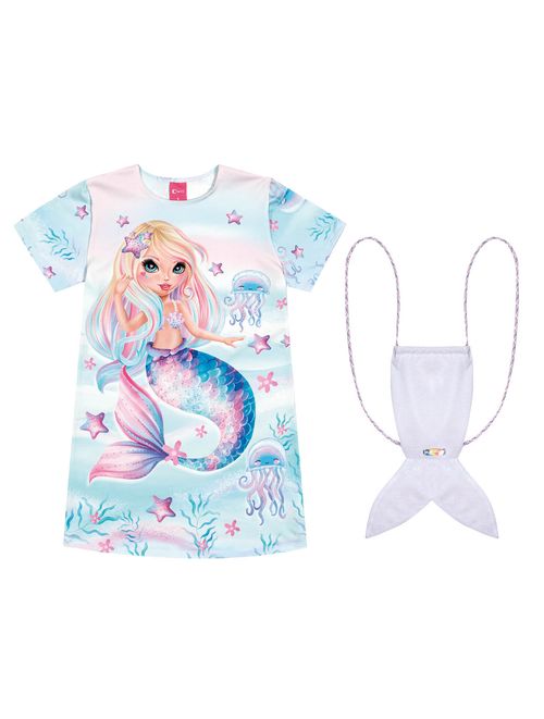 Vestido Infantil Menina Com Bolsa Sereia Azul Cinti