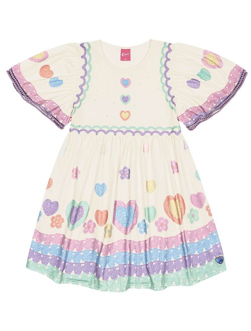 Vestido Infantil Menina Corações Natural Cinti