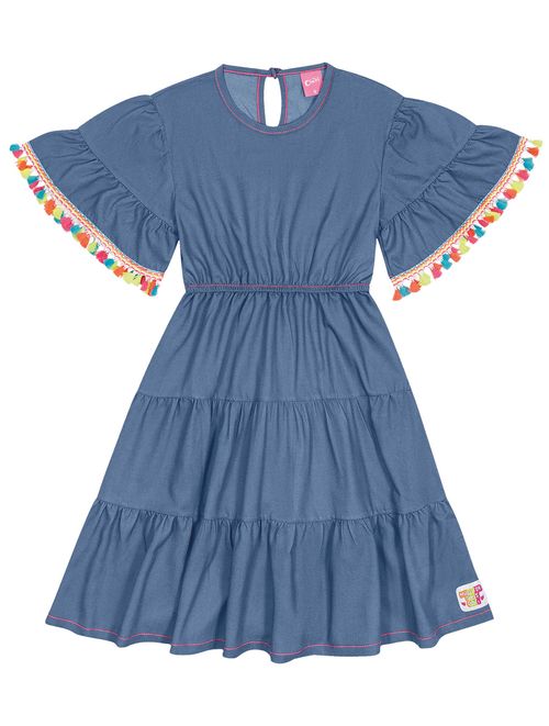 Vestido Infantil Menina Azul Jeans Médio Cinti