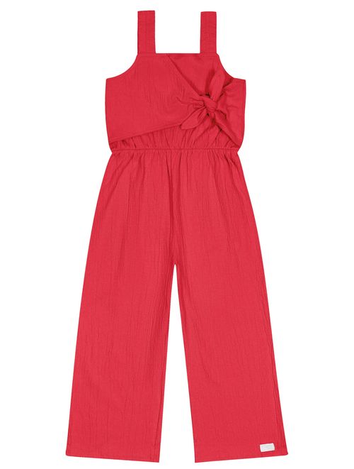 Macacão Wide Leg Infantil Menina Com Laço Vermelho Cinti