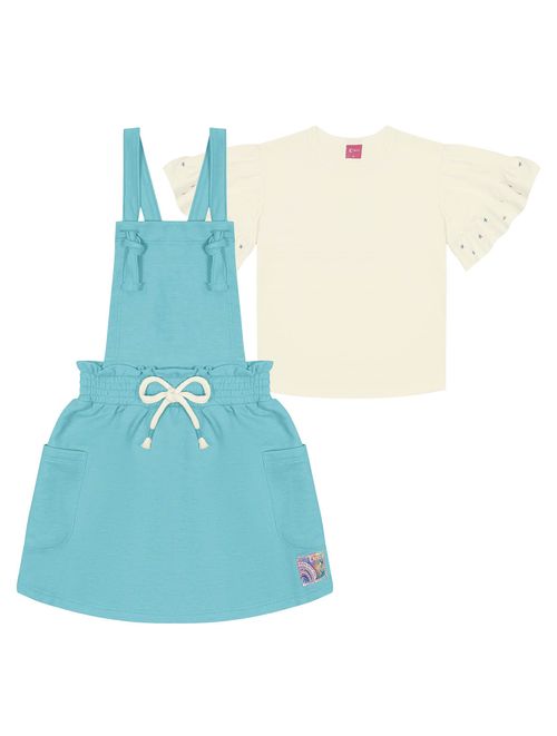 Conjunto Infantil Menina Blusa E Salopete Azul Cinti