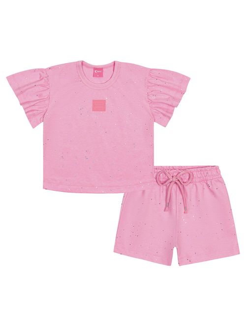Conjunto Infantil Menina Blusa Boxy E Short Glitter Rosa Cinti