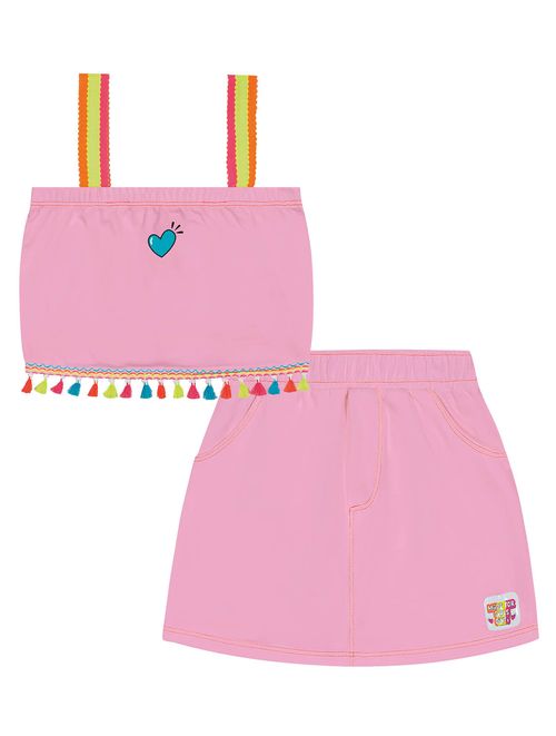 Conjunto Infantil Menina Blusa Cropped Coração E Short-Saia Rosa Cinti