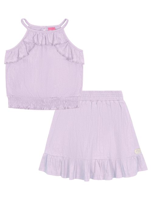 Conjunto Infantil Menina Blusa Boxy Babado E Saia-Short Lilás Cinti