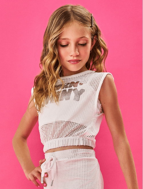 Conjunto Infantil Menina Top, Blusa Em Tela E Calça Wide Leg Natural Cinti