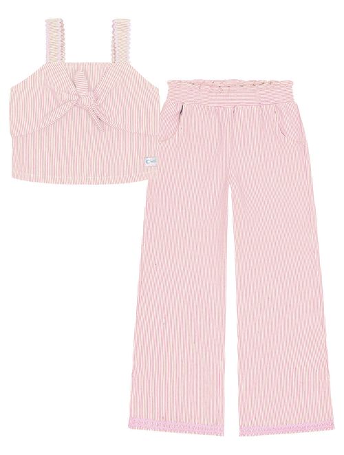 Conjunto Infantil Menina Blusa Cropped E Calça Wide Leg Rosa Cinti