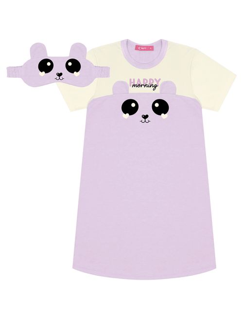 Pijama Infantil Menina Camisola E Máscara Happy Morning Lilás Cinti