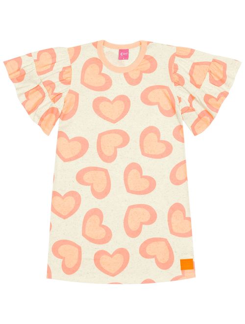 Vestido Infantil Menina Corações Laranja Neon Cinti