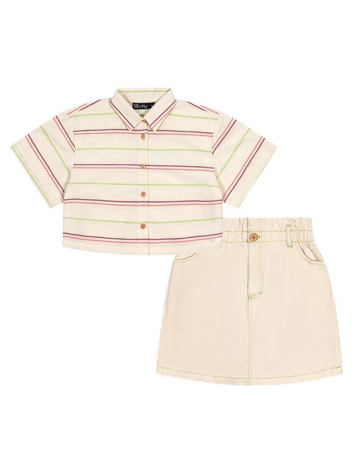 Conjunto Teen Feminino Camisa Cropped E Short-Saia Bege Dway