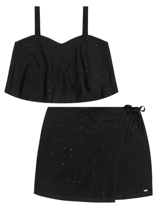 Conjunto Teen Feminino Top E Short-Sai Com Strass Preto Dway