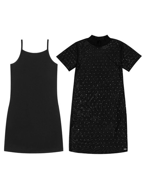 Vestido Teen Feminino Com Sobreposição Preto Dway