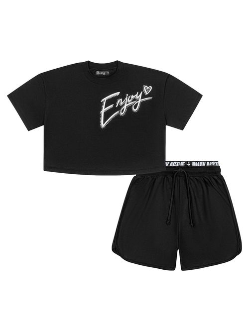 Conjunto Teen Feminino Blusa Cropped E Short Enjoy Preto Dway